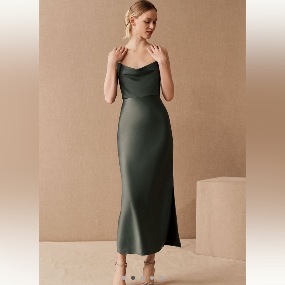 BHLDN cali satin cowl neck slip midi dress